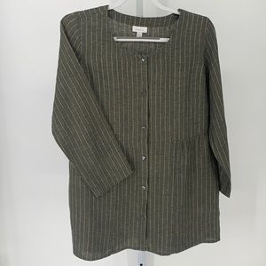 J. JILL  Gray/LightGray Pinstriped Oversized Linen Tunic Sz SM